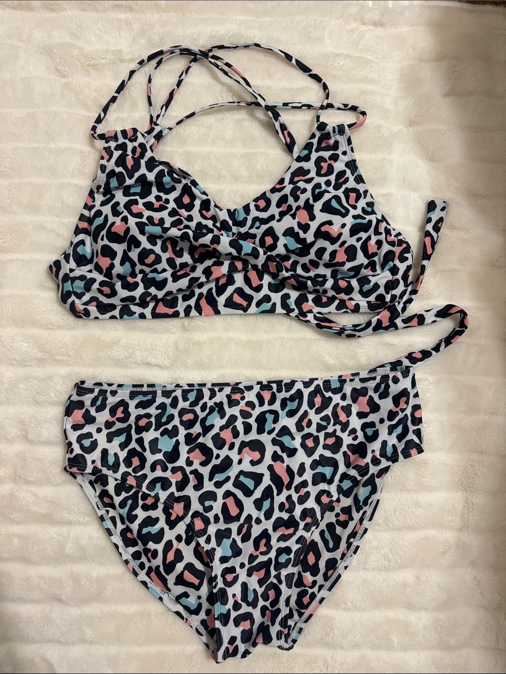 Leopard Print Strappy Bikini Set in Pink, Blue, Black